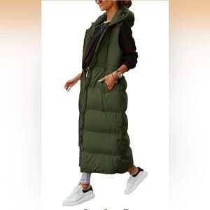 Like new Long Olive Green Puffer Vest with Hood
